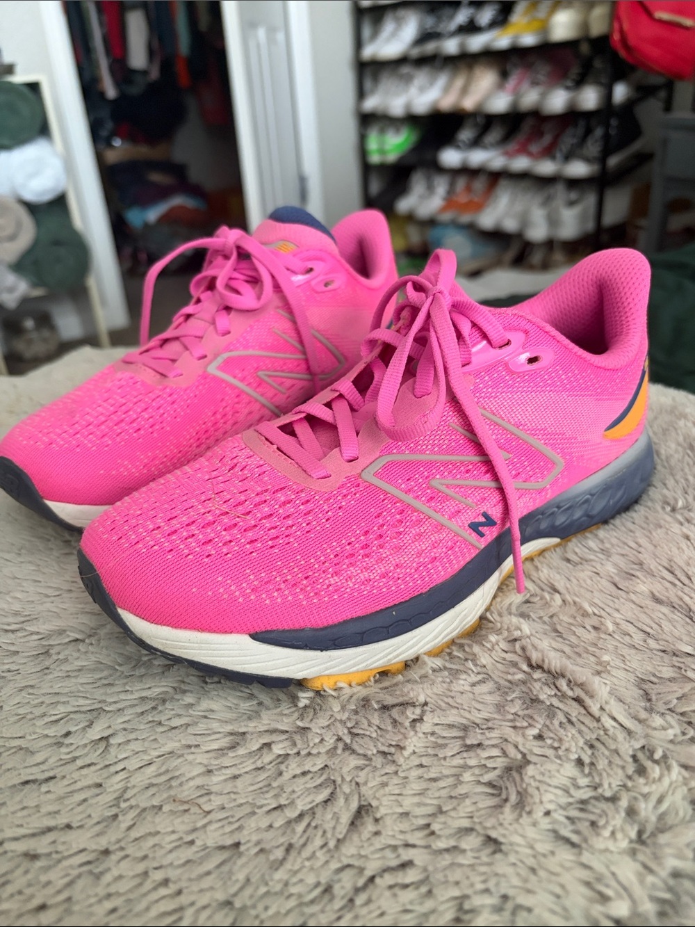 New Balance 880 Women's Hot Pink Athletic Running Shoes with Gray Accents